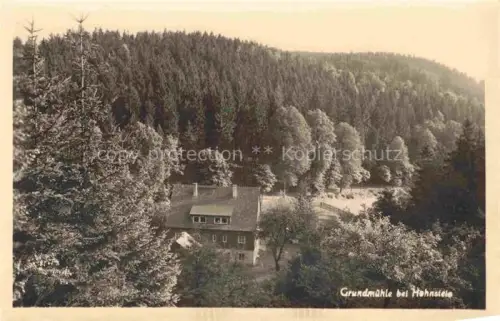AK / Ansichtskarte Brand Hohnstein Grundmuehle Wald Nadelwald Tal Hangperspektive Saechsische-Schweiz