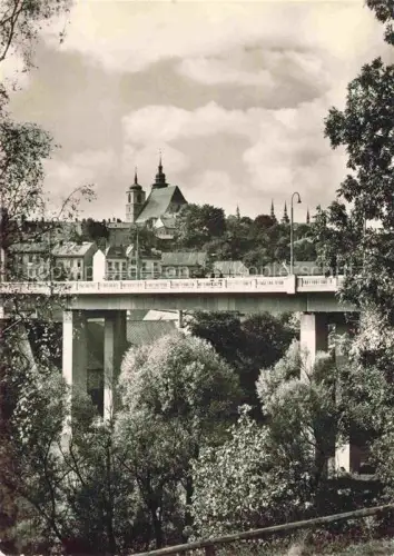 AK / Ansichtskarte JIHLAVA Iglau CZ Bruecke Most Kirche-sv-Jakuba Kirchturm Altstadt Baeume Haeuser Betonbruecke