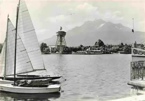 AK / Ansichtskarte LUZERN  LU Vierwaldstaettersee Segelboote Ausstellungsturm Pilatus Dampfschiff Kuppel Weltausstellung-der-Photographie