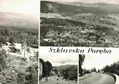 AK / Ansichtskarte Reiftraeger Szrenica 1362m PL Wyciag-krzese?kowy Szrenica Zakret-Smierci Ulica-Jednosci-Narodu Bus Riesengebirge Stadtansicht Berglandschaft