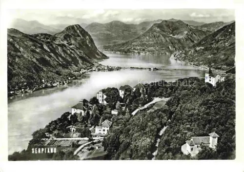 AK / Ansichtskarte Serpiano Lugano TI Kurhaus Luganersee Berge Wald Kirche Fliegeraufnahme Dorf