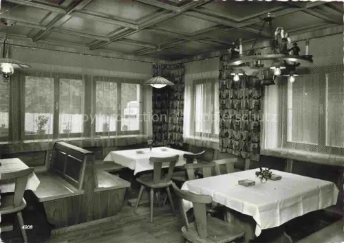 AK / Ansichtskarte Dornbirn Vorarlberg AT Gaststaette Gaststube Holzmoebel Tische Stuehle Leuchter Fenster Wanddekoration