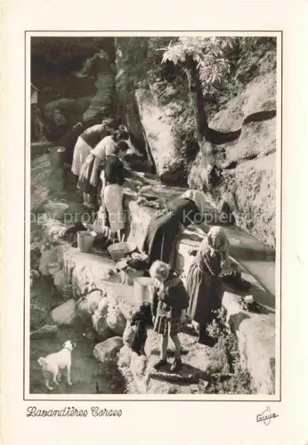 AK / Ansichtskarte CORSE  Corte Ile de Korsika Lavandières Waescherinnen Fluss Felsen Tracht Ziege Kind Waschen