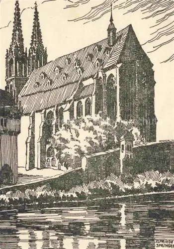 AK / Ansichtskarte GoeRLITZ  Sachsen Peterskirche Gotik Kirchturm Neisse Spiegelung Zeichnung Turmspitzen Mittelalterlich