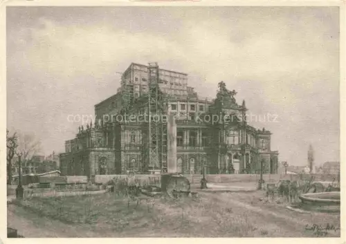 AK / Ansichtskarte Weissig Dresden Semperbau Staatsoper Semperoper Geruest Wiederaufbau Bleistiftzeichnung Brunnen DDR