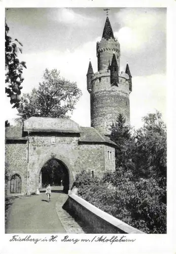 AK / Ansichtskarte Friedberg  Hessen Adolfsturm Burg Burgtor Mauer Turm Baeume Weg Kind Mittelalter