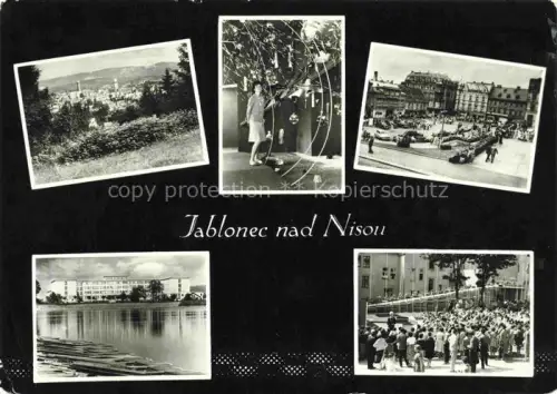 AK / Ansichtskarte JABLONEC  NAD NISOU Gablonz Neisse CZ Stadtansicht Glaskunst Marktplatz See Kongresshalle Panorama Autos