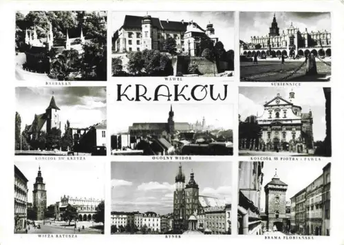 AK / Ansichtskarte KRAKOW Krakau PL Barbakan Wawel Sukiennice Kosciol-Sw-Krzyza Kosciol-ss-Piotra-i-Pawla Wieza-Ratusza Rynek Brama-Florjanska