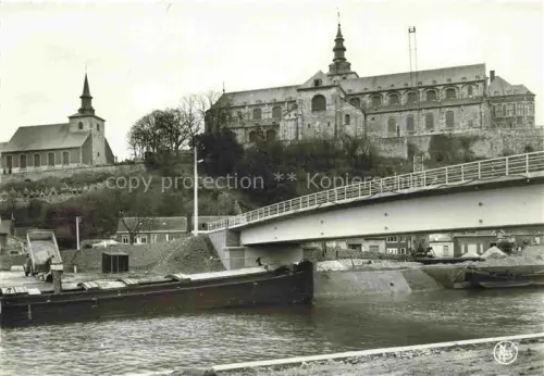 AK / Ansichtskarte Floreffe Namur Belgie Pont-sur-la-Sambre Sambre Bruecke Frachtschiff Kloster Kirche Flussufer Floreffe