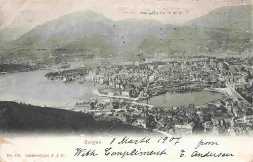 AK / Ansichtskarte Fantoft Bergen Norge Stadtpanorama Hafen Fjord Berge Haeuser Vogelperspektive Panorama