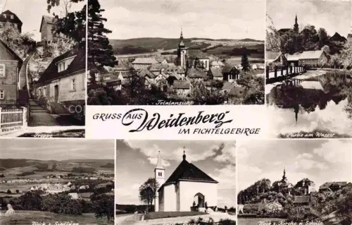AK / Ansichtskarte Fischbach Weidenberg Fichtelgebirge Totalansicht Kirche Siedlung Treppe Schule Dorf Weiher