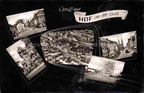 AK / Ansichtskarte Hof Saale Hof-an-der-Saale Stadtpanorama Fliegeraufnahme Marktplatz Kirche Hochhaus Innenstadt Strassenszene
