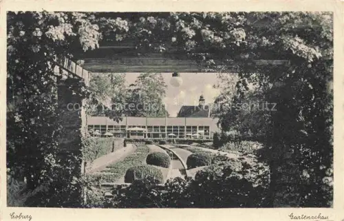 AK / Ansichtskarte Coburg Bayern Gartenschau Gartenanlage Pergola Rosenbogen Ausstellungshalle Hecken Beete Gartenausstellung