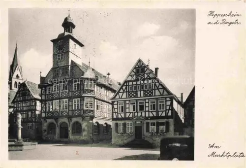 AK / Ansichtskarte Heppenheim Bergstrasse Hessen Marktplatz Rathaus-Uhrturm Fachwerkhaeuser Brunnen Goldener-Engel Gasthaus Auto Bergstrasse