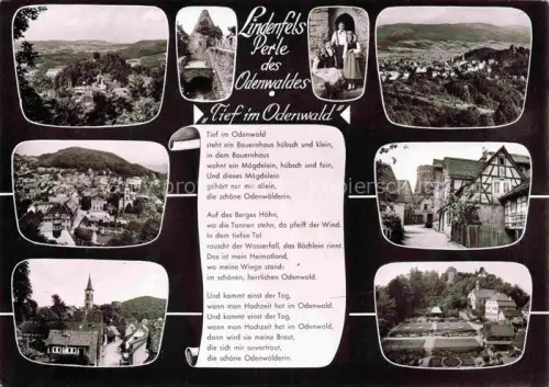AK / Ansichtskarte Lindenfels Odenwald Hessen Lindenfels Odenwald Burgruine Tracht Fachwerk Kirche Stadtansicht Panorama Hoehenluftkurort