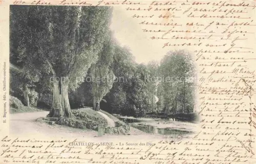 AK / Ansichtskarte Chatillon-sur-Seine Montbard 21 Cote-d Or Source-des-Ducs Park Baeume Teich Weg Weiden Natur