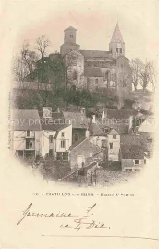 AK / Ansichtskarte Chatillon-sur-Seine Montbard 21 Cote-d Or Eglise-Saint-Vorles Kirche Huegel Altstadt Haeuser Baeume Romanik