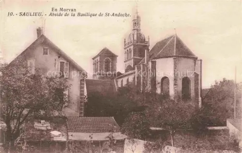 AK / Ansichtskarte SAULIEU Montbard 21 Cote-d Or Abside Basilique-Saint-Andoche Kirchenabsiden Kirche Gebaeude Baeume Romanik Morvan
