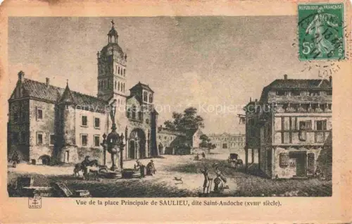 AK / Ansichtskarte SAULIEU Montbard 21 Cote-d Or Place-Saint-Andoche Hauptplatz Basilika Brunnen Marktplatz Historisch Zeichnung