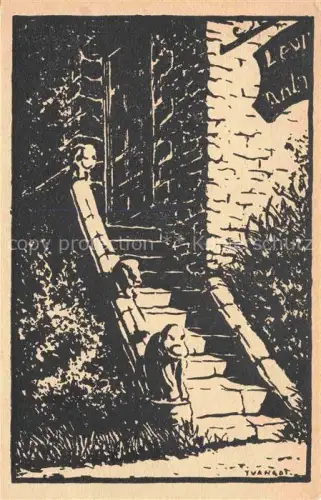 AK / Ansichtskarte DINAN 22 Cotes-d Armor Manoir-de-la-Conninais Escalier-du-Vieil-Logeiz Treppe Steinmauer Tuer Figuren Holzschnitt Kunst