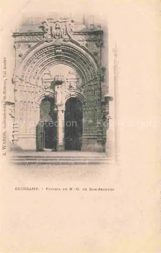 AK / Ansichtskarte GUINGAMP 22 Cotes-d Armor Portail-de-N-D-de-Bon-Secours Gotik Portal Skulptur Bogenverzierung Kirchenportal Madonna