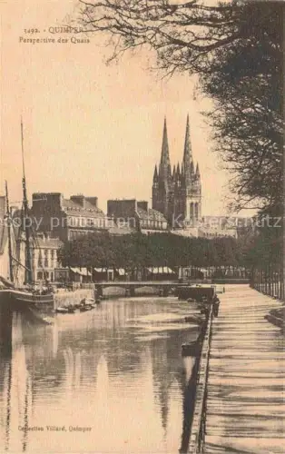 AK / Ansichtskarte QUIMPER 29 Finistere Perspective-des-Quais Odet Kathedrale Quai Segelboot Bruecke Baeume Fluss Altstadt