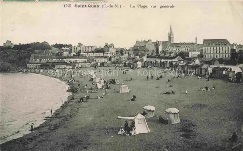 AK / Ansichtskarte Saint-Quay-Portrieux 22 Cotes-d Armor Strand Strandkabinen Badegaeste Zelte Kirche Stadtpanorama Promenade Meer Semeuse