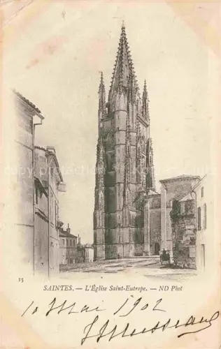 AK / Ansichtskarte SAINTES 17 Charente-Maritime Eglise-Saint-Eutrope Kirchturm Gotik Strasse Gebaeude