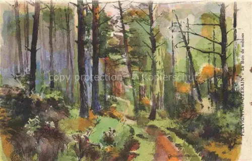 AK / Ansichtskarte Flavigny-sur-Ozerain Montbard 21 Cote-d Or Bois-de-mélèzes Waldweg Laerchen Nadelbaeume Aquarell Waldlandschaft Militaerpost