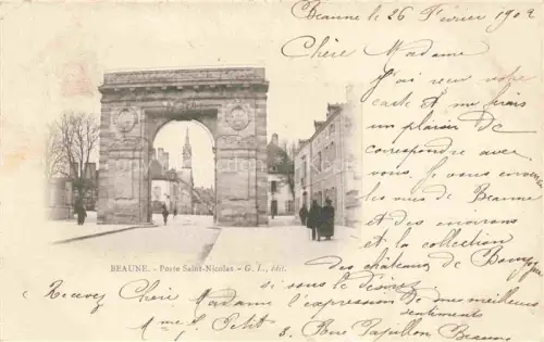 AK / Ansichtskarte BEAUNE 21 Cote-d Or Porte-Saint-Nicolas Stadttor Bogen Strasse Passanten Kirchturm Haeuser