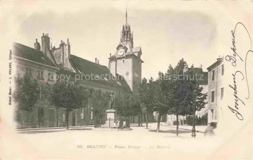 AK / Ansichtskarte BEAUNE 21 Cote-d Or Place-Monge Beffroi Uhrturm Statue Baeume Platz Gebaeude Passanten