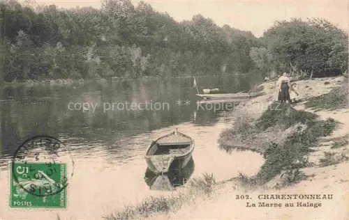 AK / Ansichtskarte Charentonneau Maisons-Alfort Creteil 94 Val-de-Marne Marne Halage-Treidelpfad Ruderboote Flussufer Frau Baeume Flusslandschaft Alfortville