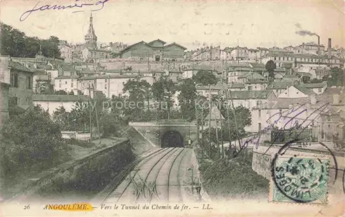AK / Ansichtskarte ANGOULEME 16 Charente Tunnel-du-Chemin-de-fer Eisenbahntunnel Gleisanlage Stadtpanorama Kirchturm Daecher Fabrikschornstein