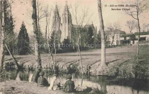 AK / Ansichtskarte Aixe-sur-Vienne LIMOGES 87 Haute-Vienne Notre-Dame-d Arliquet Kirche Kirchturm Baeume Kinder Bach Wiese Haeuser