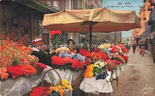 AK / Ansichtskarte Vieux NICE Marché-aux-Fleurs Blumenmarkt Blumen Sonnenschirm Haendlerinnen Koerbe Passanten Strasse