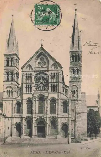 AK / Ansichtskarte REIMS 51 Marne Eglise-Saint-Remi Kirchenfassade Rosette Glockenturm Romanik Gotik Kirchplatz