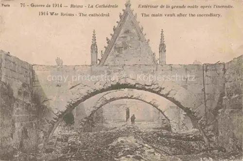 AK / Ansichtskarte REIMS 51 Marne Kathedrale Kriegsruinen Gewoelbe Brandschaden Erster-Weltkrieg Truemmer Bogenkonstruktion