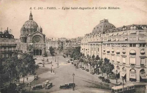 AK / Ansichtskarte PARIS 75 Eglise-Saint-Augustin Cercle-Militaire Kuppel Boulevard Automobile Strassenbahn Stadtverkehr
