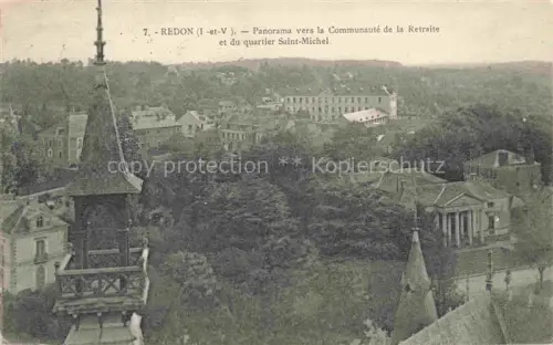 AK / Ansichtskarte Redon 35 Ille-et-Vilaine Communauté-de-la-Retraite Quartier-Saint-Michel Kirchturm Klostergebaeude Saeulengebaeude Daecher Baeume Vogelperspektive