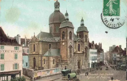 AK / Ansichtskarte CHALON-SUR-SAONE 71 Saone-et-Loire Eglise-Saint-Pierre Kirche Kuppel Barockkirche Hôtel-Zinani Pferdewagen Marktplatz Stadtszene