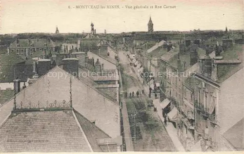AK / Ansichtskarte Montceau-les-Mines Montceaux-l Etoile Charolles 71 Saone-et-Loire Rue-Carnot Stadtpanorama Daecher Kirchturm Strasse Passanten Geschaefte