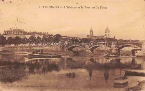 AK / Ansichtskarte Tournus MACON 71 Saone-et-Loire Abbaye Pont-sur-la-Saône Bruecke Kirchturm Romanik Saône Dampfboot Boot Spiegelung