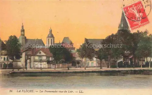 AK / Ansichtskarte LA FLECHE 72 Sarthe Promenades Loir Fluss Baeume Kirchturm Promenade Hôtel-du-Lion-d or