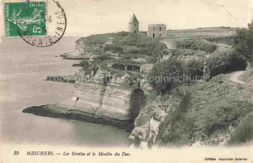 AK / Ansichtskarte Meschers-sur-Gironde Saintes 17 Charente-Maritime Les-Grottes Moulin-du-Duc Klippen Felskueste Windmuehle Hoehlen Kueste Meer