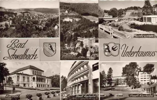 AK / Ansichtskarte BAD SCHWALBACH Hessen Kursaal Staatliches-Kurhotel Weinbrunnen Panorama Luftbild Untertaunus Mehrbildkarte Kurort