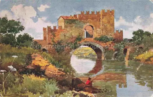 AK / Ansichtskarte Cottini Roma Ponte-Nomentano Bruecke Turm Gemaelde Fluss Fischer Burgturm Gemaeuer Bogen