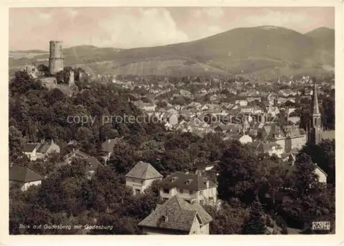 AK / Ansichtskarte Lannesdorf Bad Godesberg Godesburg Burgruine Kirchturm Stadtpanorama Siebengebirge Baeume Haeuser Notopfer-Berlin