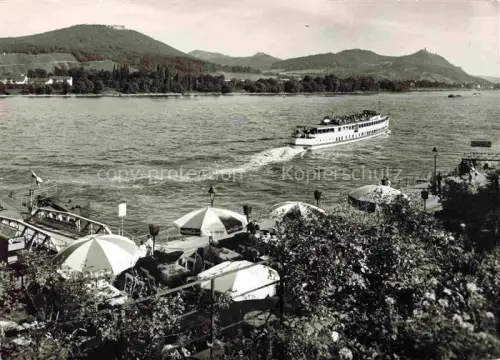 AK / Ansichtskarte Lannesdorf Bad Godesberg Rhein Dampferanlegestelle Petersberg Drachenfels Rheinschiff Restaurantterrasse Sonnenschirme
