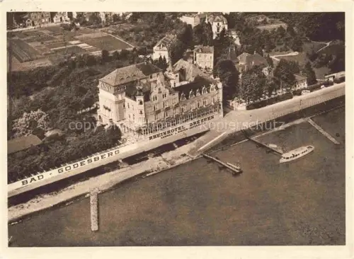 AK / Ansichtskarte Lannesdorf Bad Godesberg Rheinhotel-Dreesen Rhein Anleger Motorboot Villen Garten Luftbild Hindenburg-Marke