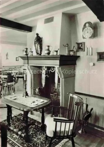 AK / Ansichtskarte Muenstereifel Bad NRW Weinhaus-an-der-Rauschen Kaminwand Kamin Fachwerkhaus Antike-Moebel Pendeluhr Zinngeschirr Heiligenfigur Gastraum